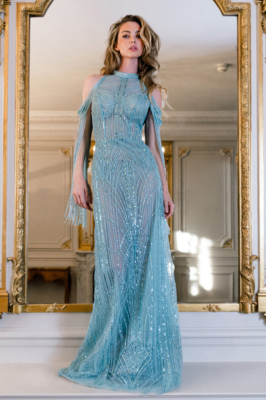 Illusion Sequin Gown