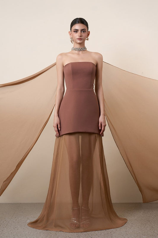 Strapless Cape Gown