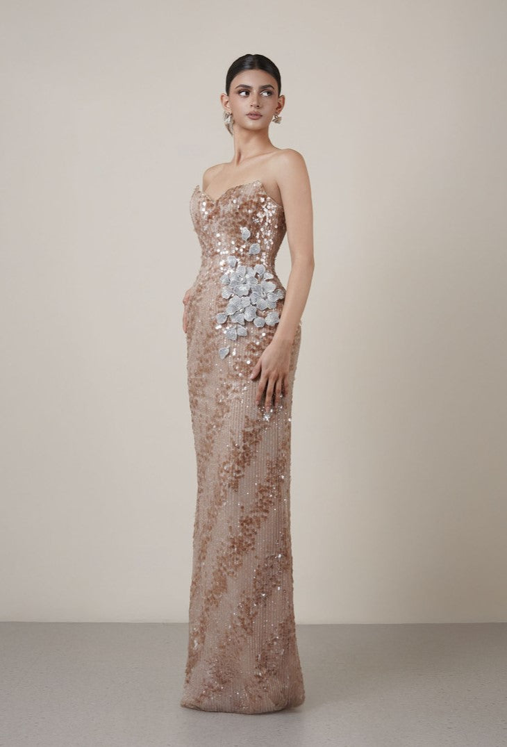 Sequin 3D Flower Gown