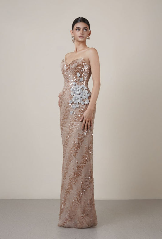 Sequin 3D Flower Gown