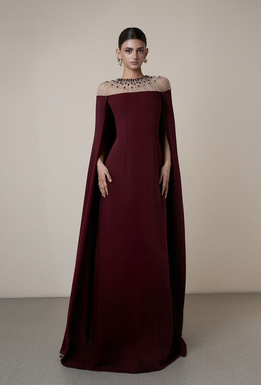 Long-Sleeve Cape Gown