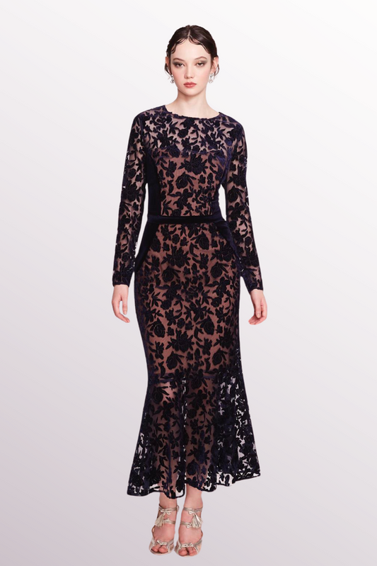 Velvet Cutwork-Midi Dress