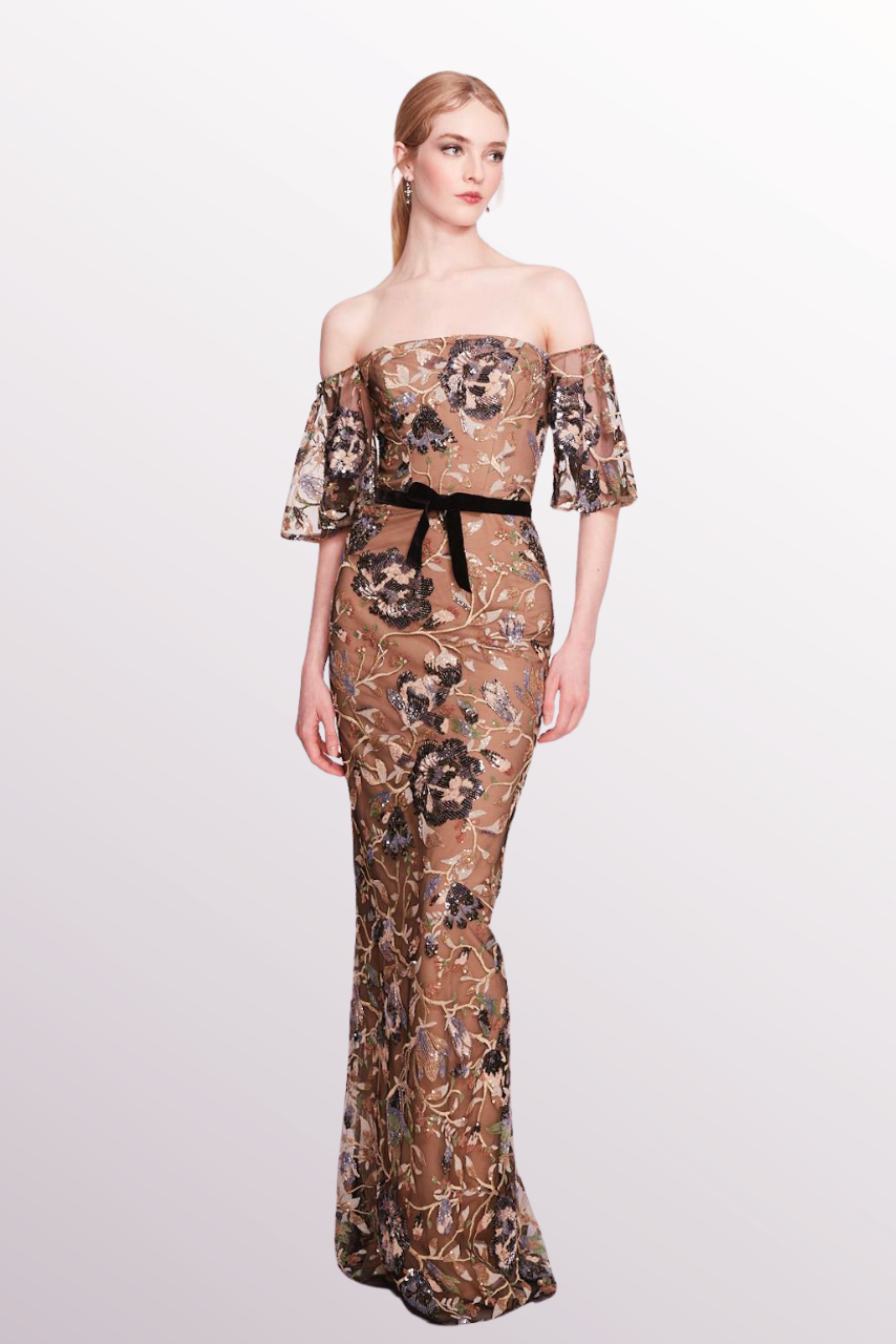 Off-Shoulder Tulle Maxi Dress