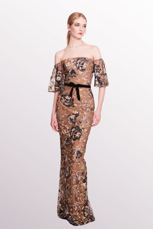 Off-Shoulder Tulle Maxi Dress