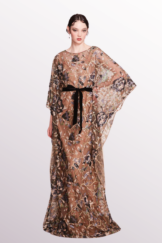 Draped Long Sleeve Tulle Dress