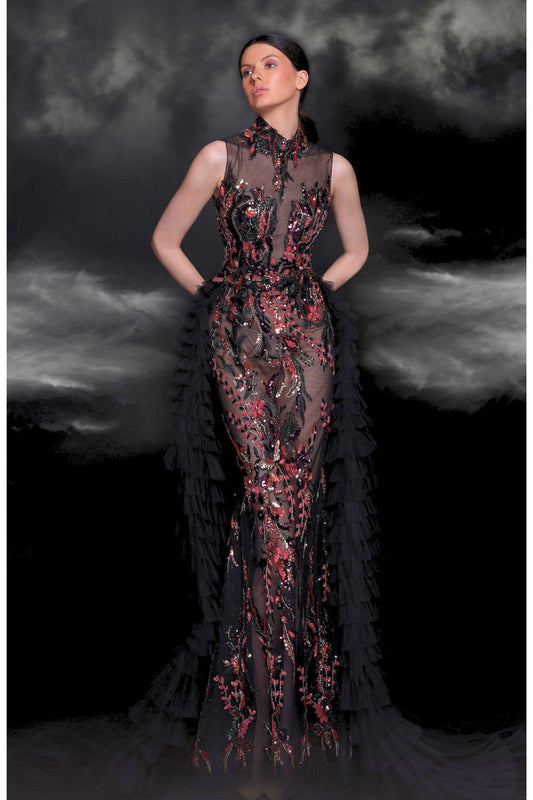 High Neck  Beaded Gown