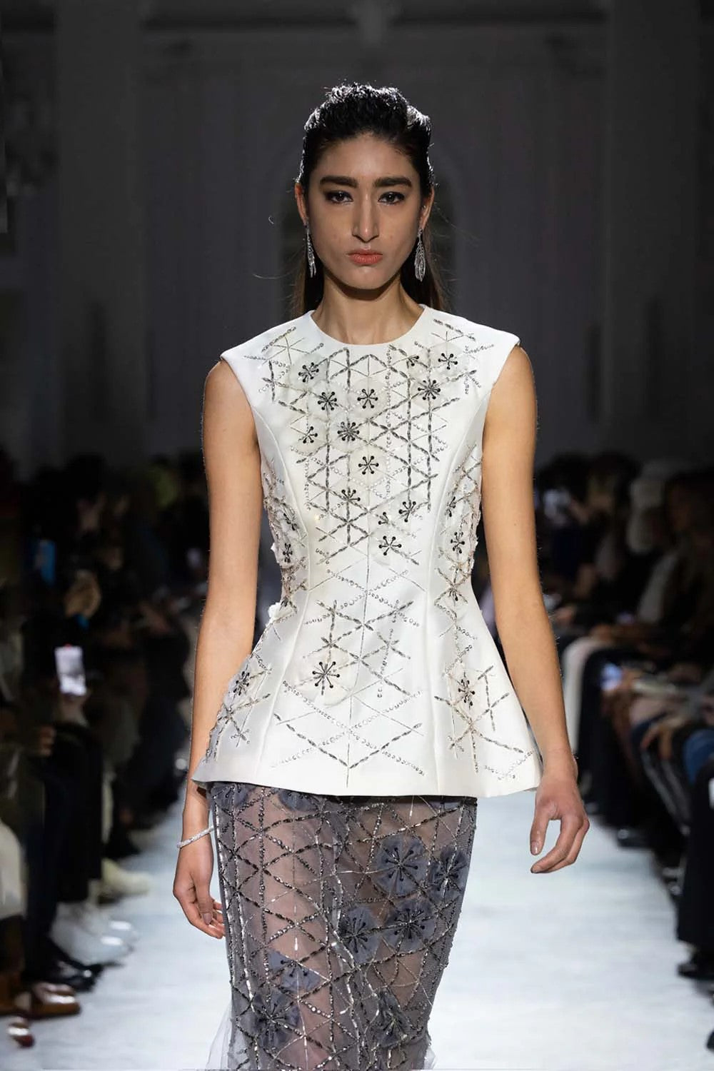 Crystal Lattice Embroidery Top with Skirt
