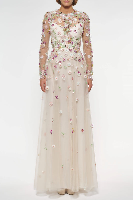 Tulle Embroidered Illusion Gown