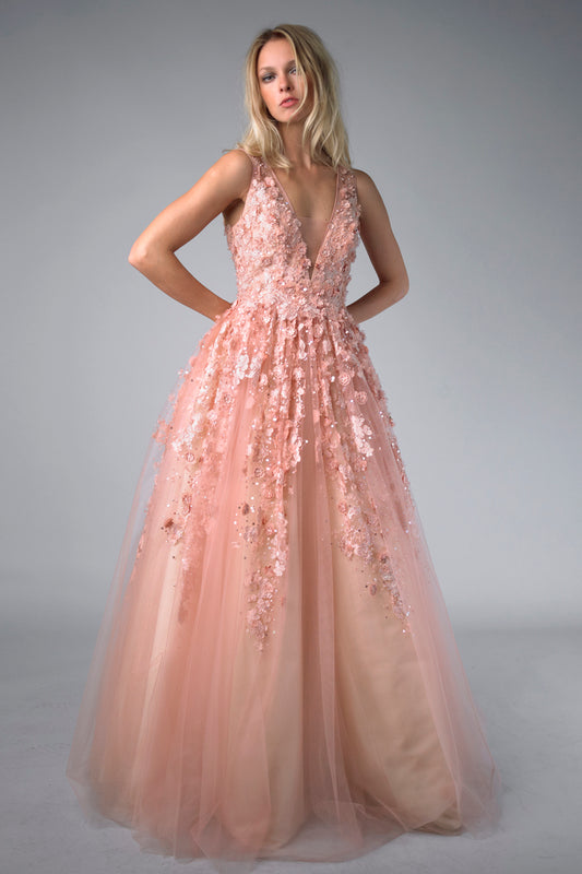 V Neck Sleeveless Gown