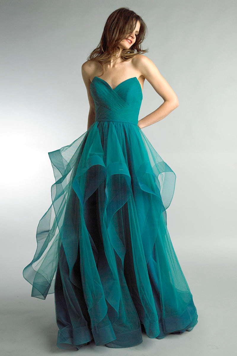 Strapless Jade Evening Gown