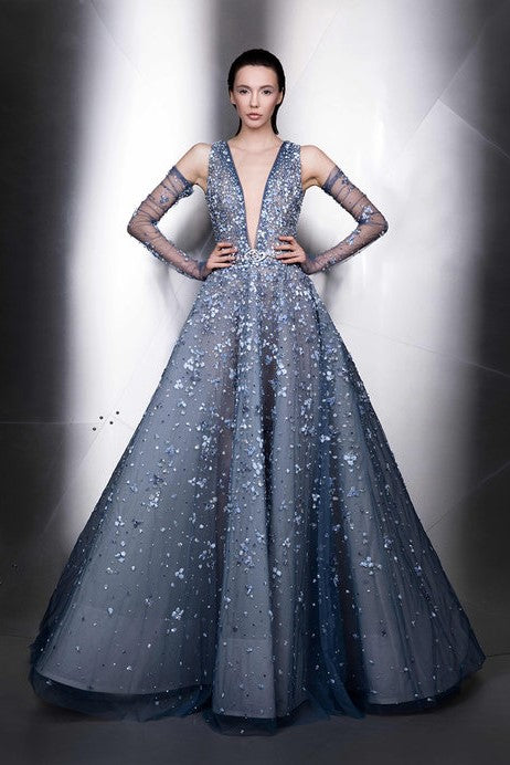 Plunging Neck Sleeveless A-Line Ball Gown