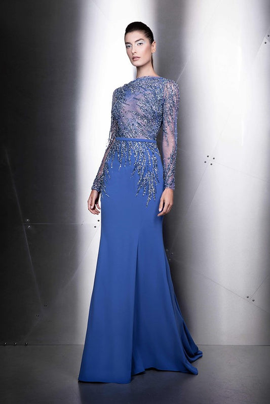 Long Sleeve High Neck Embellished Gown