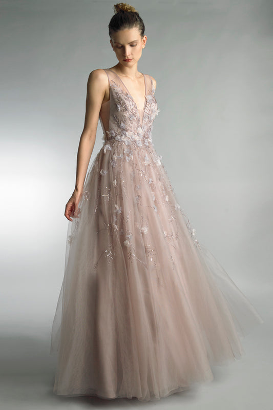 Deep-V Neck Sleeveless  Gown