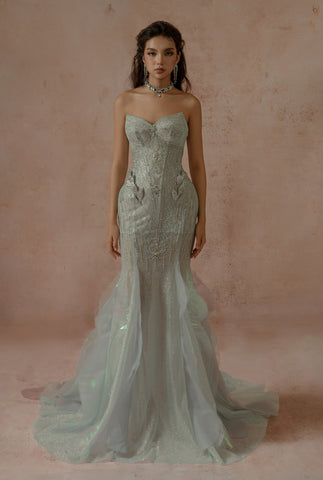 Strapless Gown with Ruffled Train