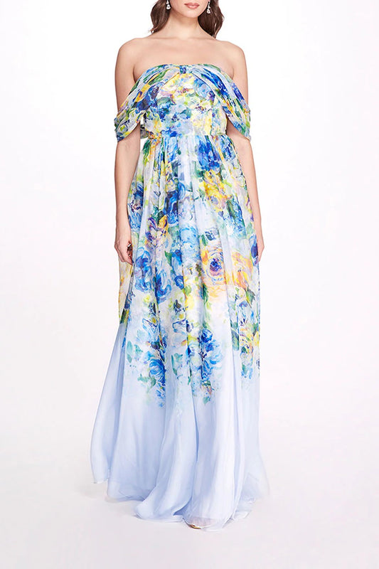 Draped Sleeves Chiffon Gown