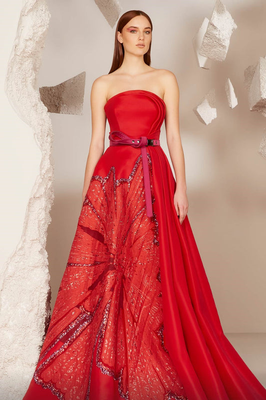 Embellished Strapless A-Line Gown
