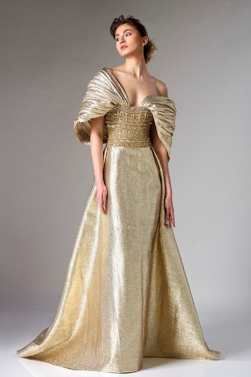 Gold Brocade Evening Gown