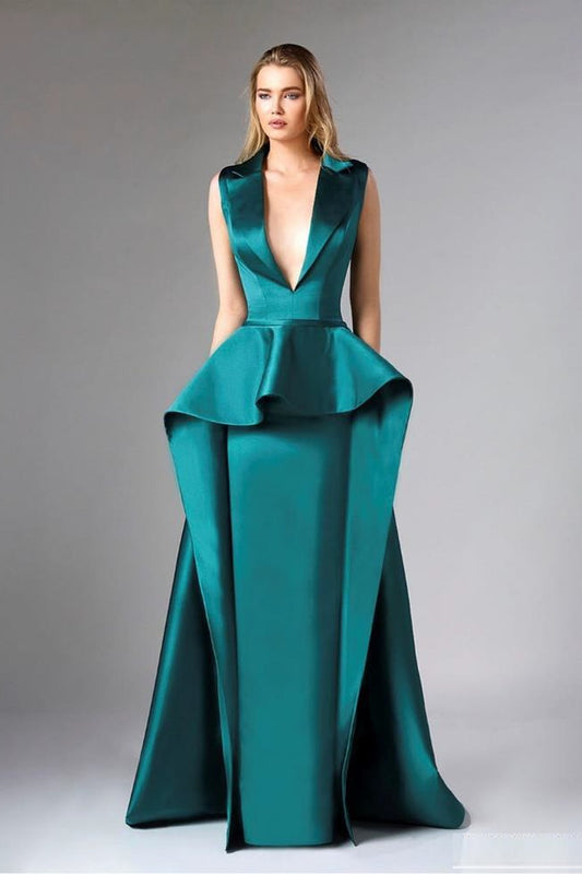 Sleeveless Satin Emerald Green Gown