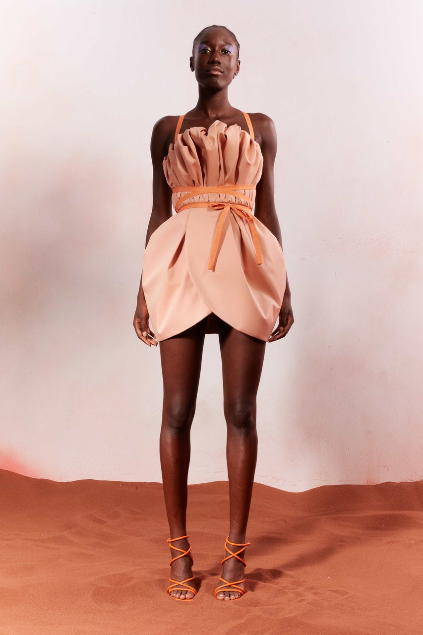 Peach Ribbon Waist Dress