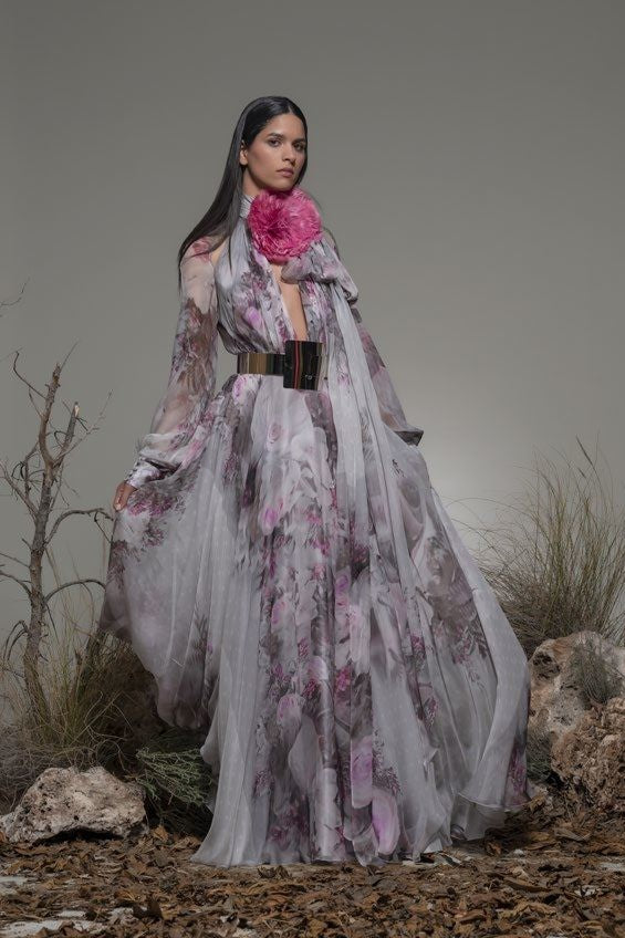 Bema Long Sleeve Floral Gown