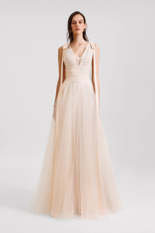Bow-Shoulder Tulle Gown