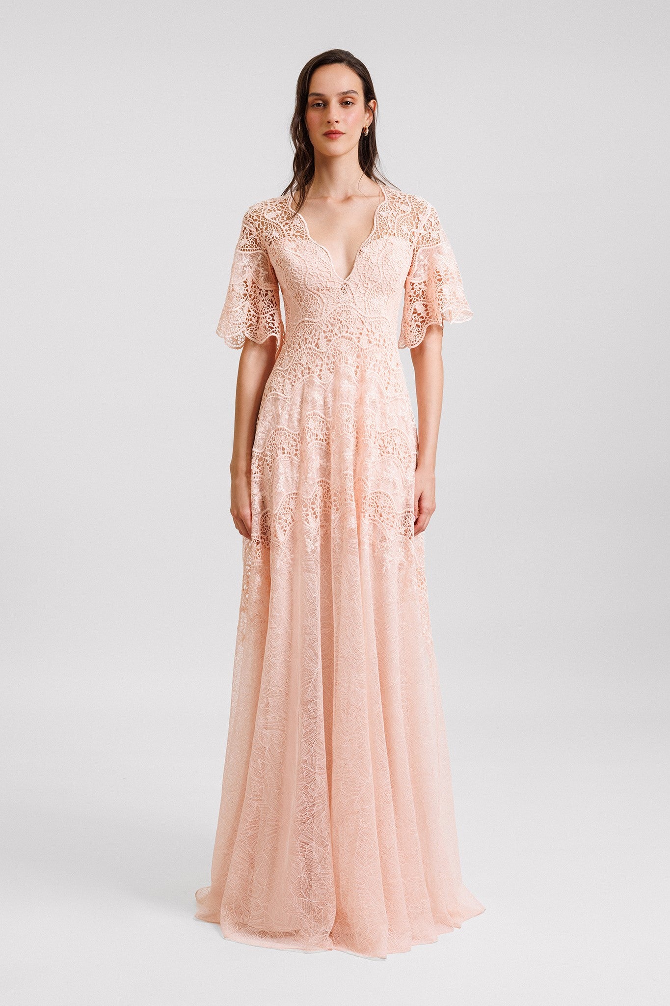 Lace Gown with Deep V-Neck