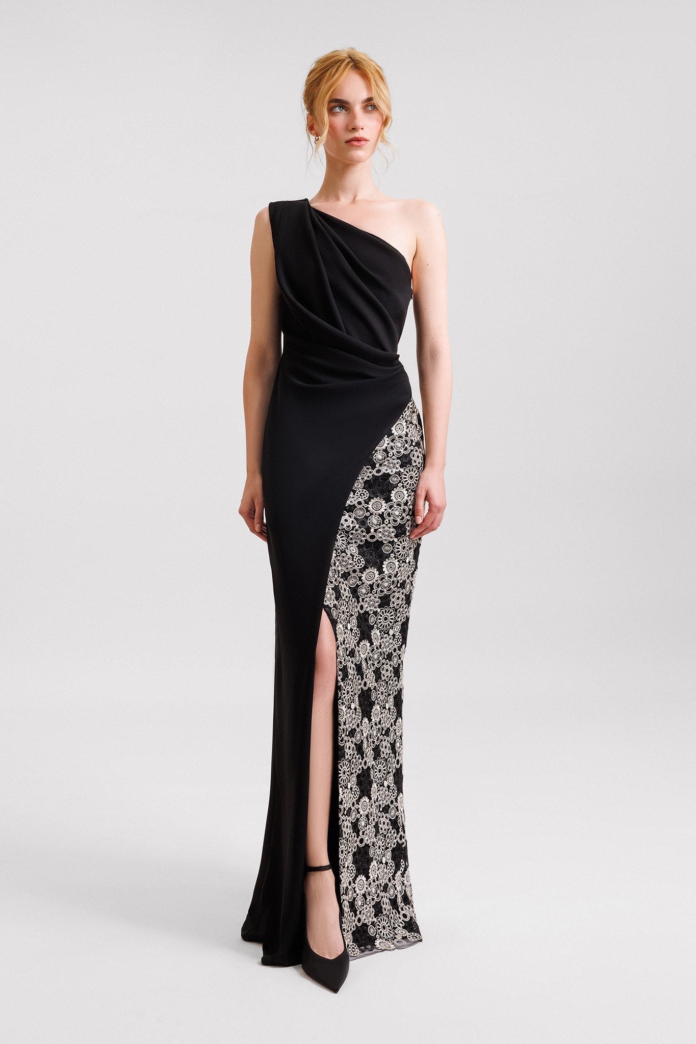 One-Shoulder Side Embroidered Gown