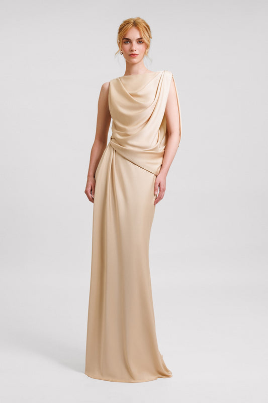 Asymmetrical Sleeveless Draped Gown