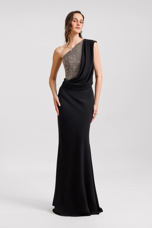 Draped-One-Shoulder Gown