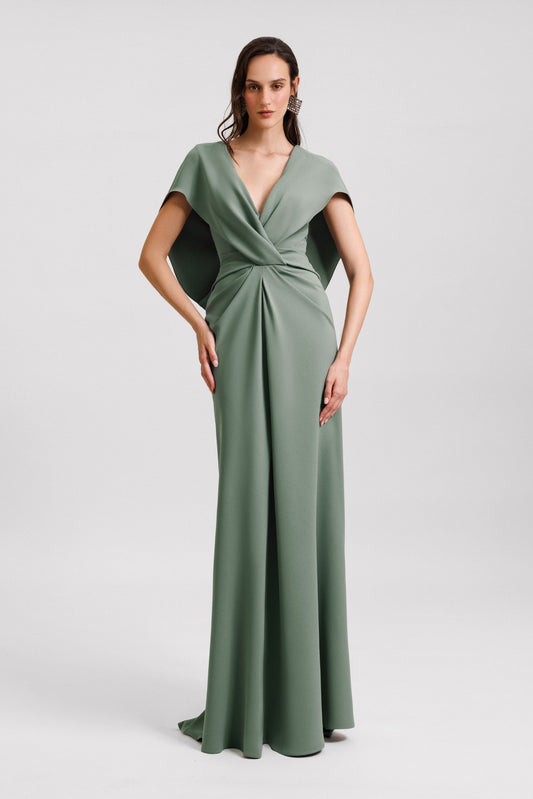 Draped Cape-Like Sleeve Gown
