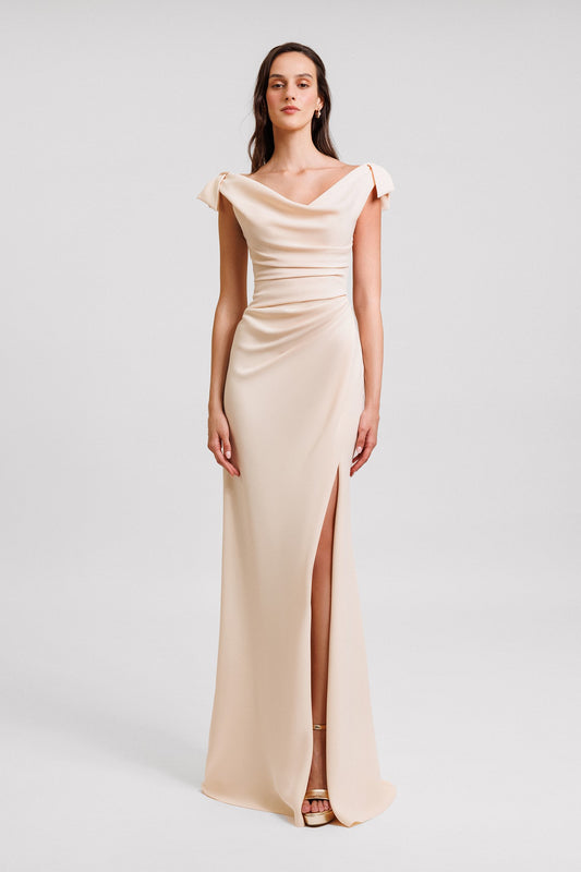 Bow-Shoulder Draped Gown