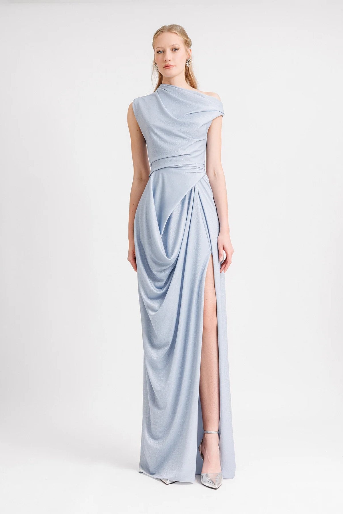 Asymmetrical Neck Draped Gown