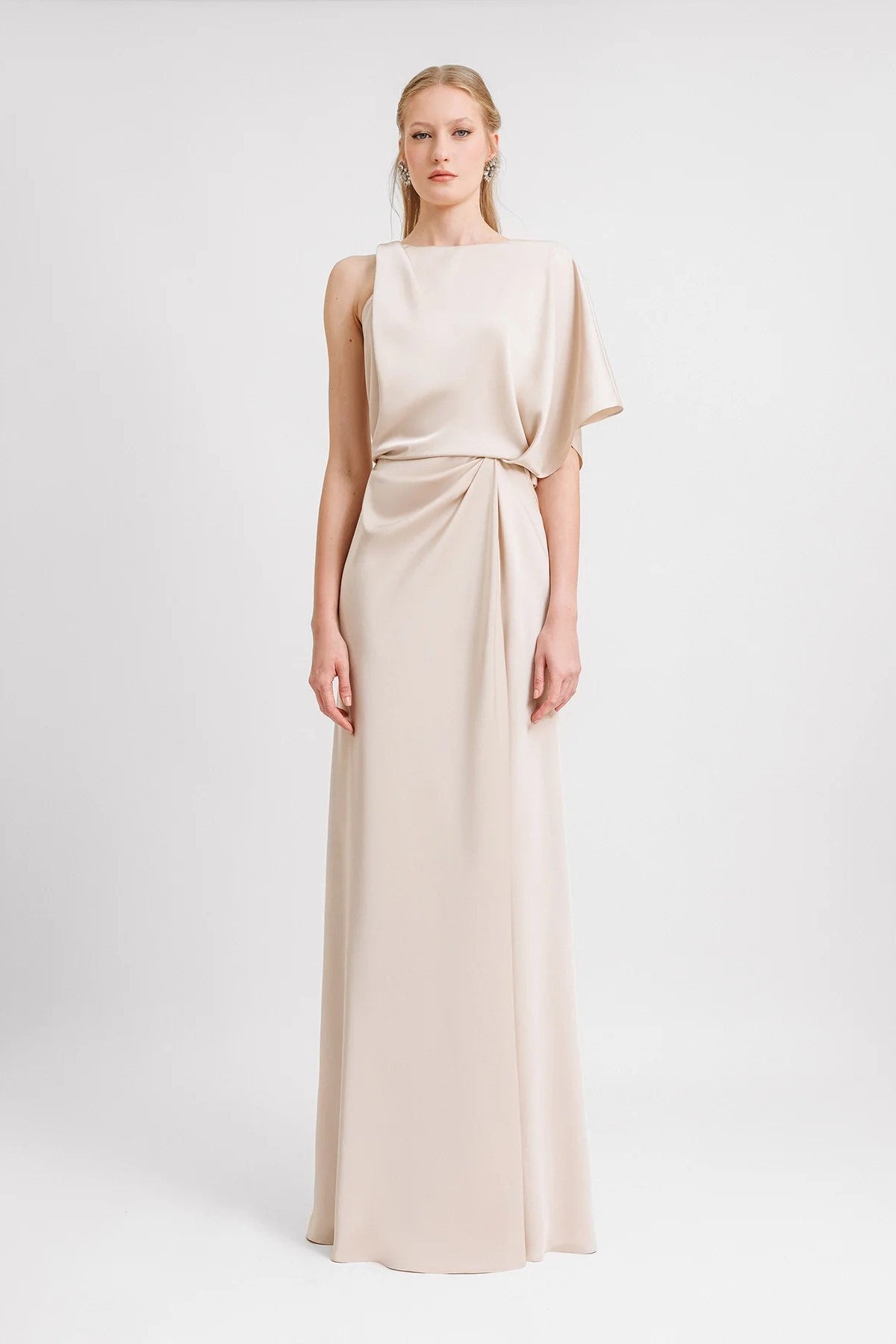 Asymmetrical Neckline Draping Gown