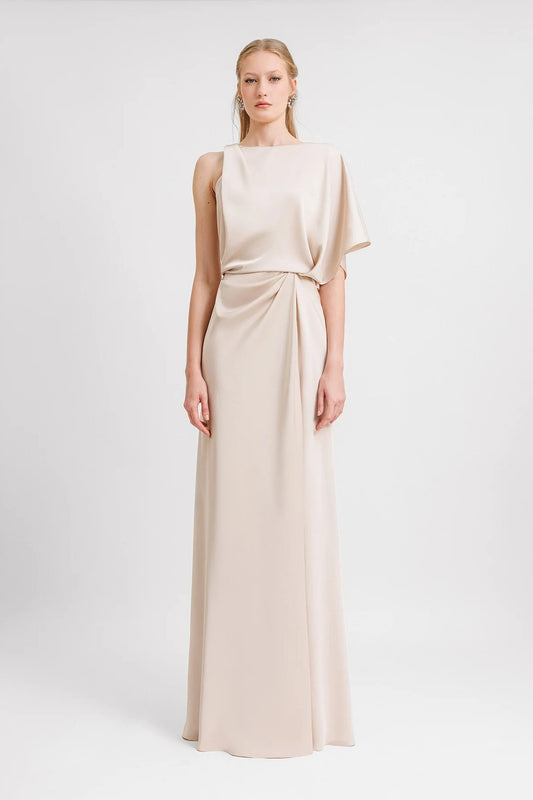 Asymmetrical Neckline Draping Gown