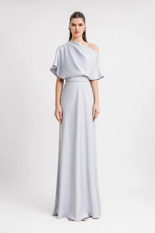 Asymmetrical Draped Neckline Gown