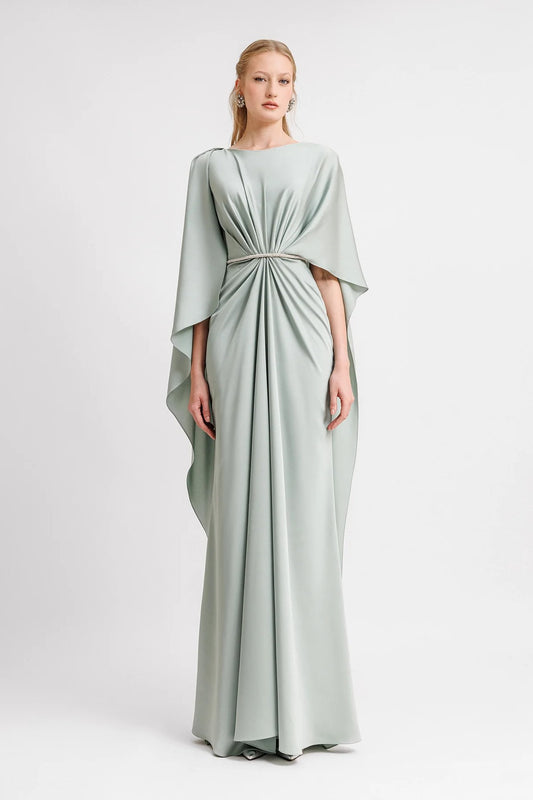 Asymmetrical Sleeve Cape-Like Gown
