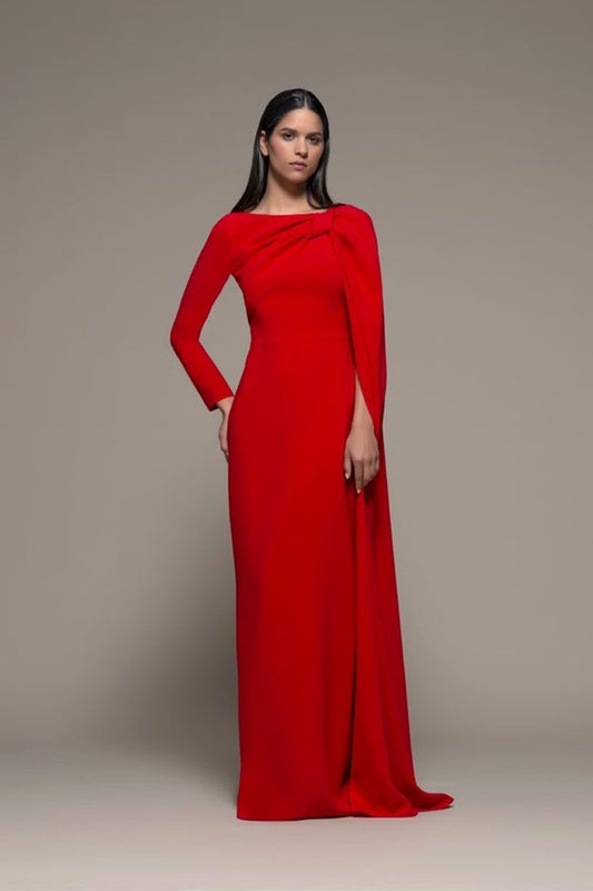 Biandronno Long Cape Sleeve Gown