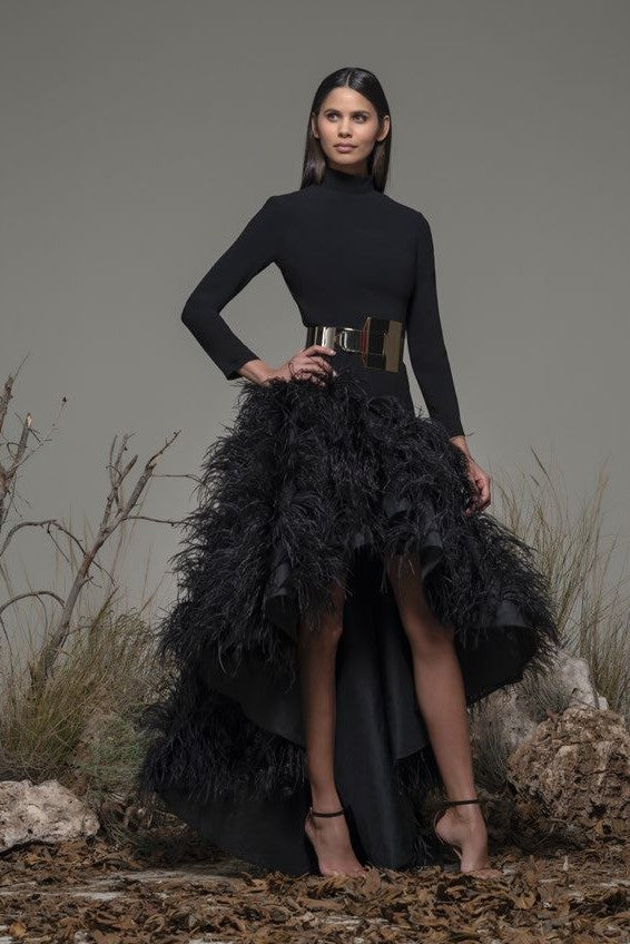 Borgiallo Feathered High-Low Gown