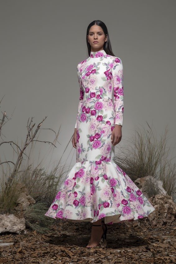 Blevio Floral Long Sleeve Midi Dress