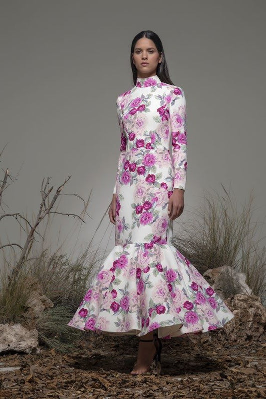 Blevio Floral Long Sleeve Midi Dress