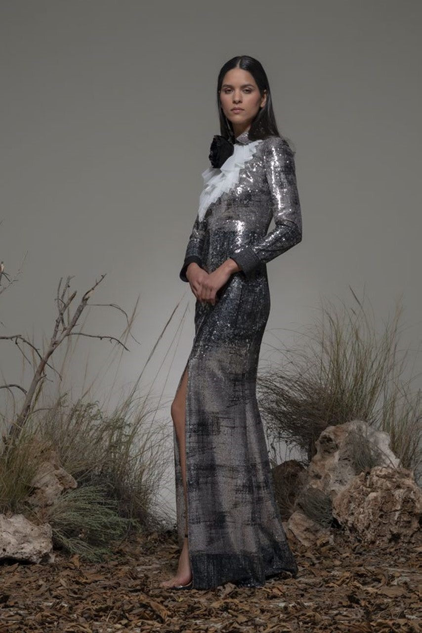 Bellusco Long Sleeve Slit Gown