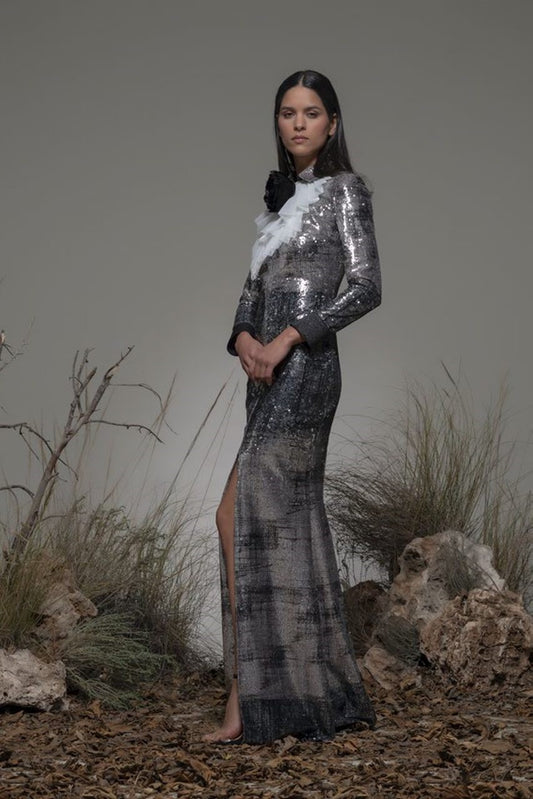 Bellusco Long Sleeve Slit Gown