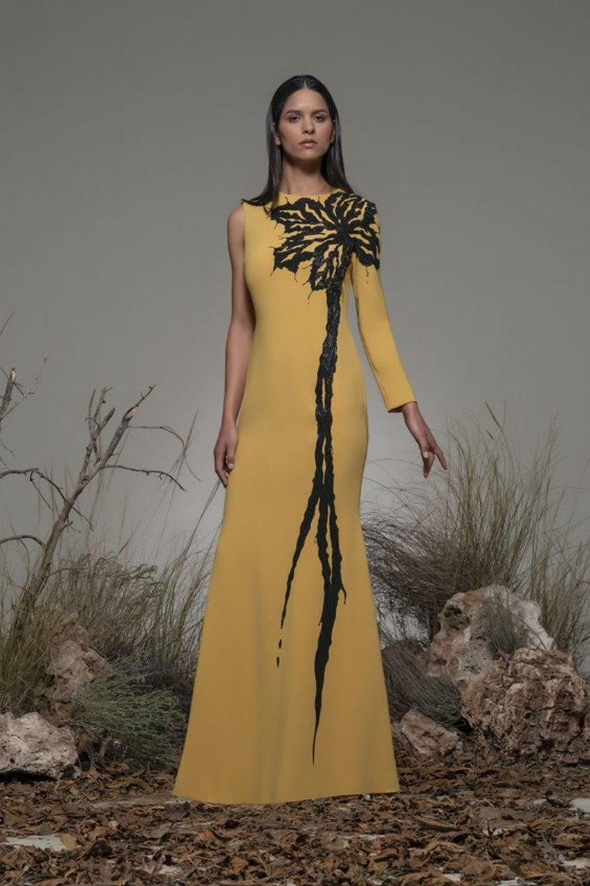 Barzana Floral One Sleeve Gown