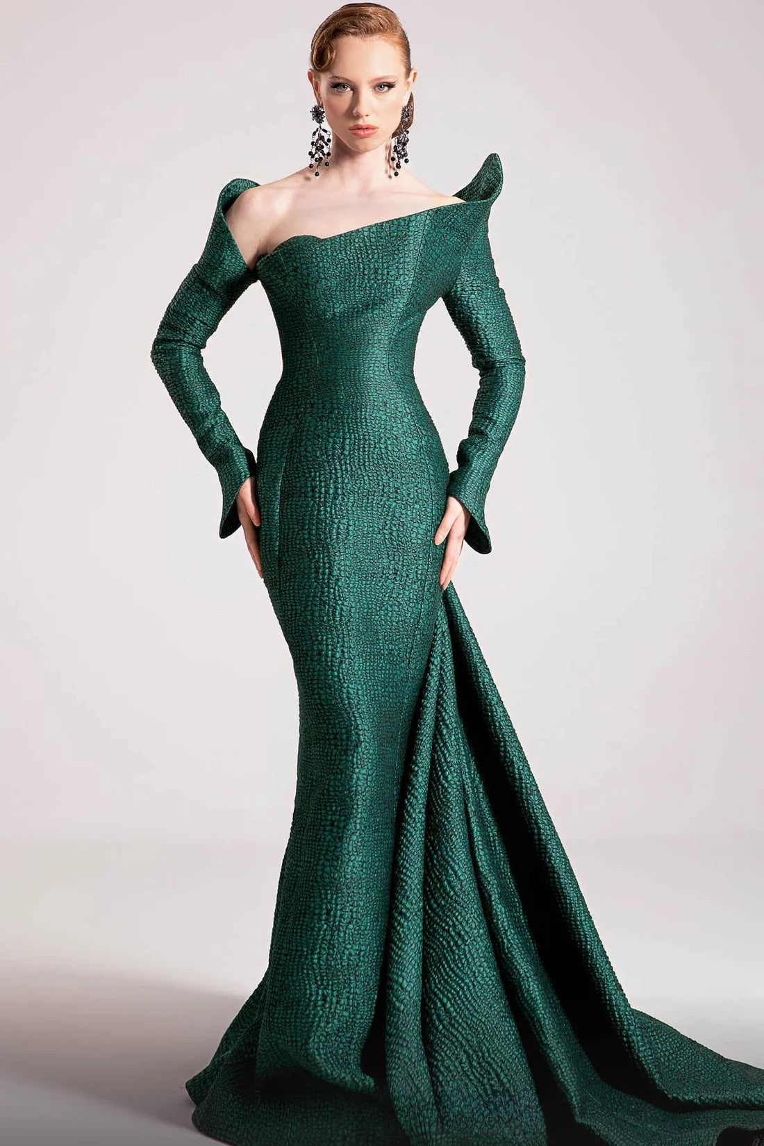 Off-Shoulder Jacquard Gown