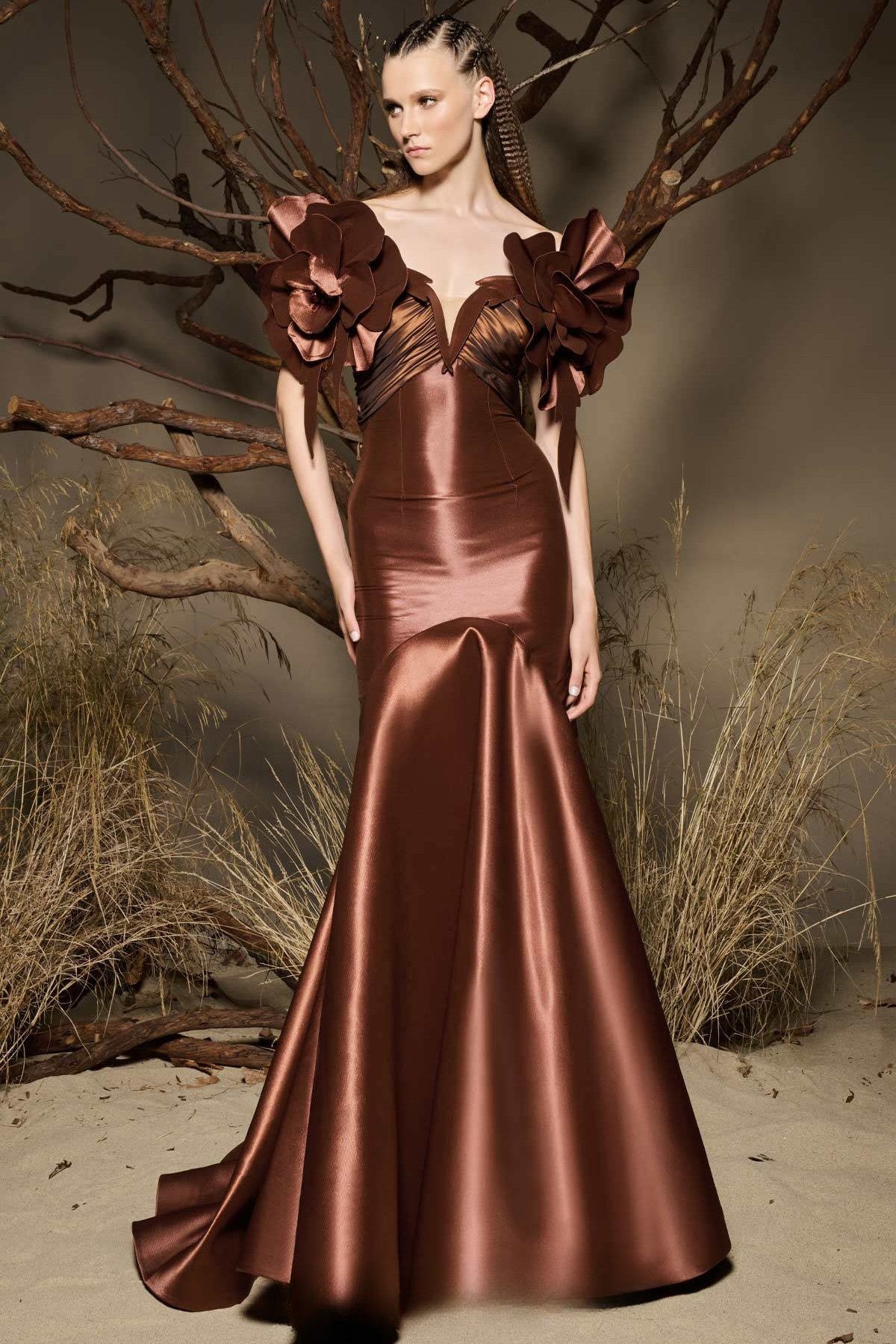 Floral Applique Sleeve Gown