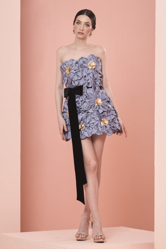 Silk Gazar Floral Mini Dress