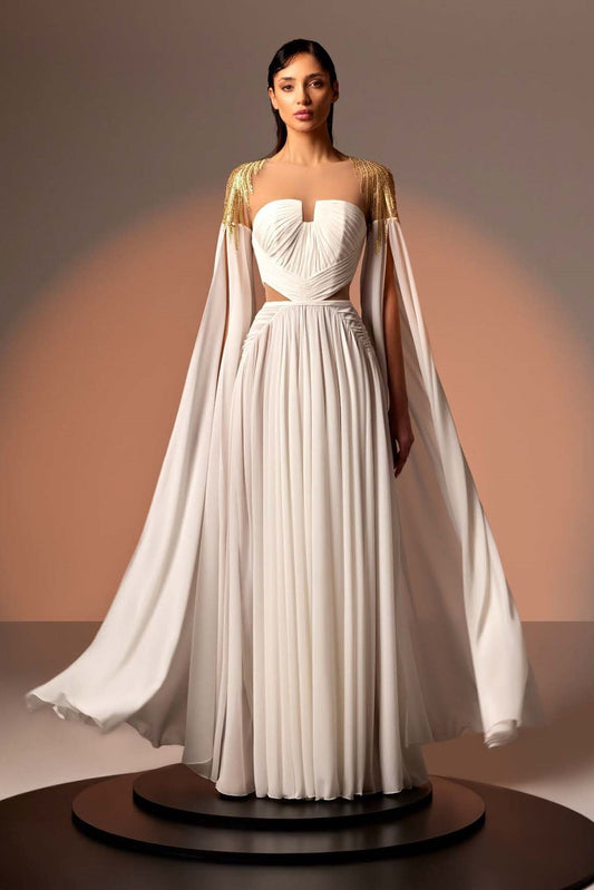 Crepe Georgette Gown with Gold Lace