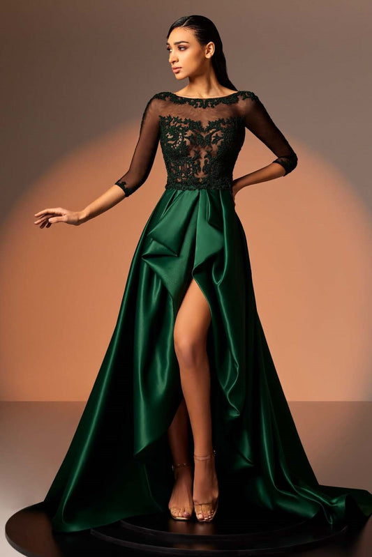 Satin and Tulle Embroidered Gown