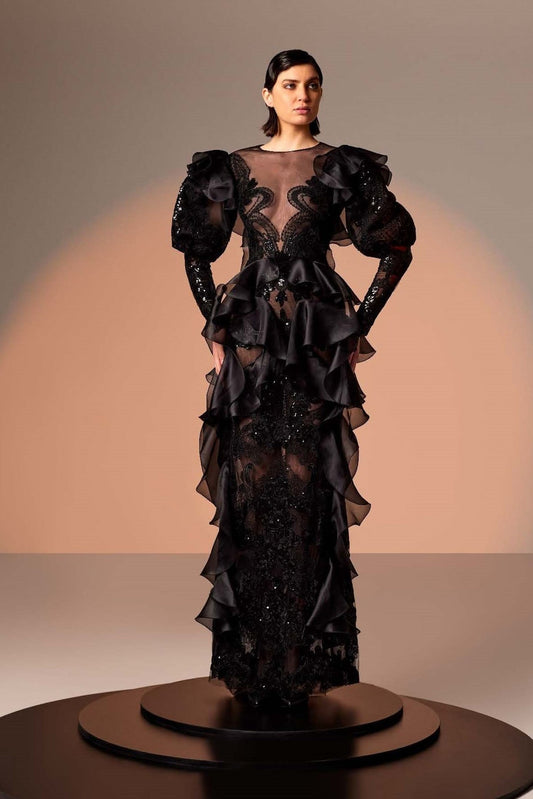 Organza- Lace Ruffled-Gown