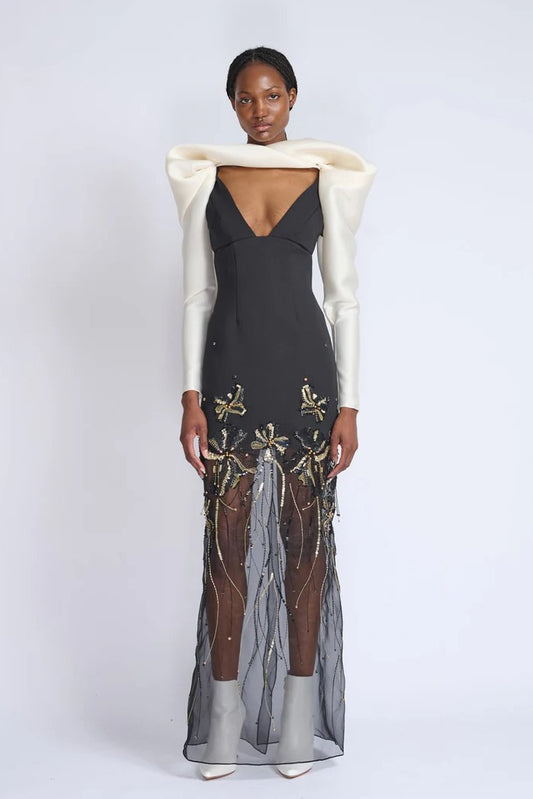 Onyx Cady To Organza Gown